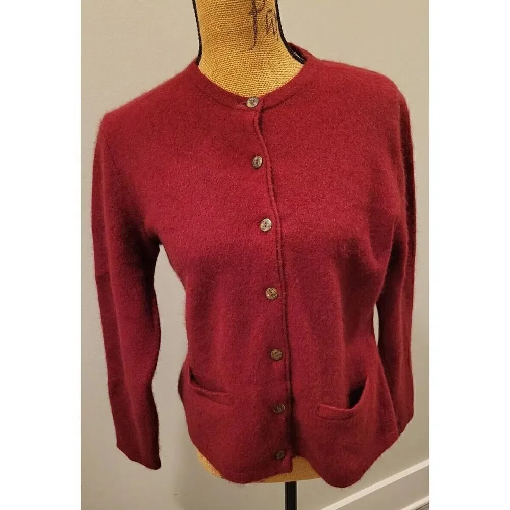 Possumdown Button Down Sweater Cardigan Merino Wool Burgundy Red Sz Large